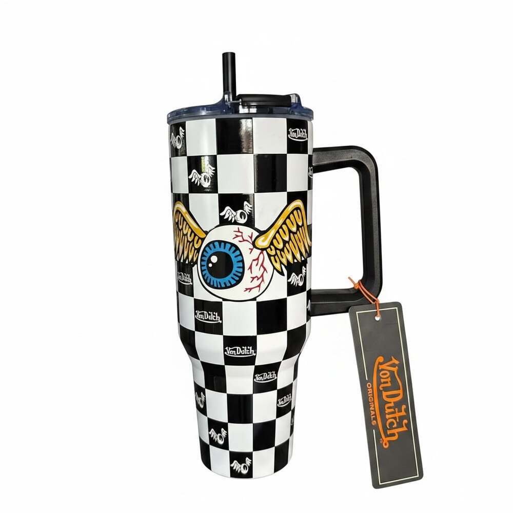Von Dutch 40oz Checkerboard Flying Eyeball Insulated Tumbler (y2k nostalgia)
